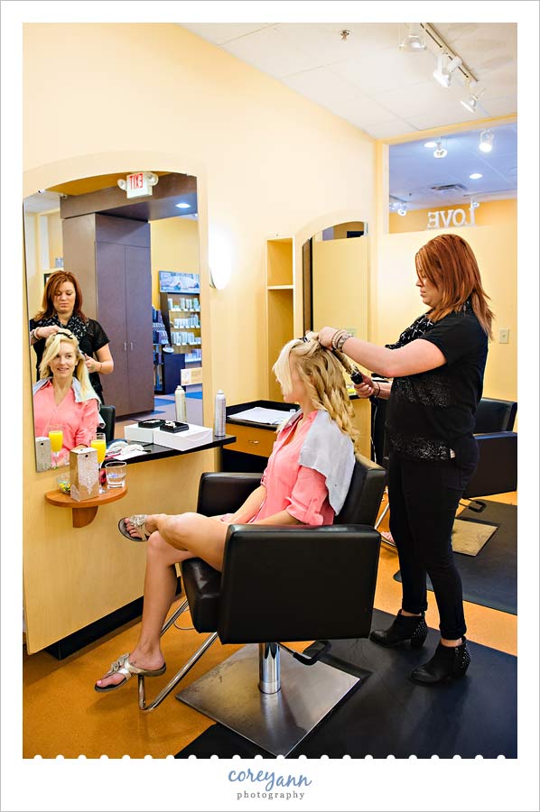 bride getting hair done at light salon and spa in avon oh