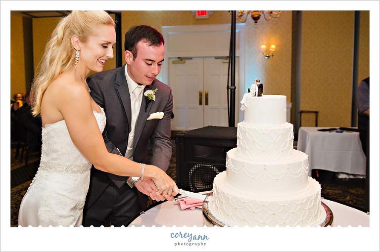 cake cutting during wedding reception in rocky river ohio