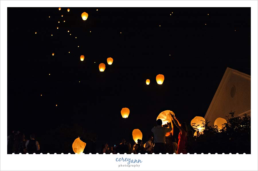 wish lantern send off from wedding reception in ohio