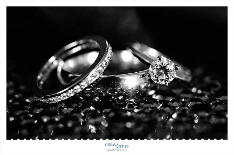 black and white image of wedding rings