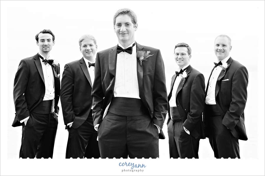relaxed groomsman portrait on lake erie