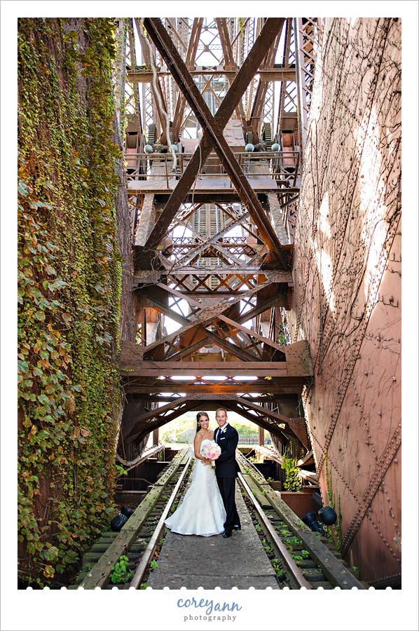 wedding portrait in the flats in cleveland ohio