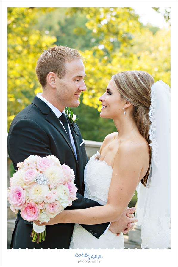 bride and groom portrait in the italian gardens in cleveland ohio