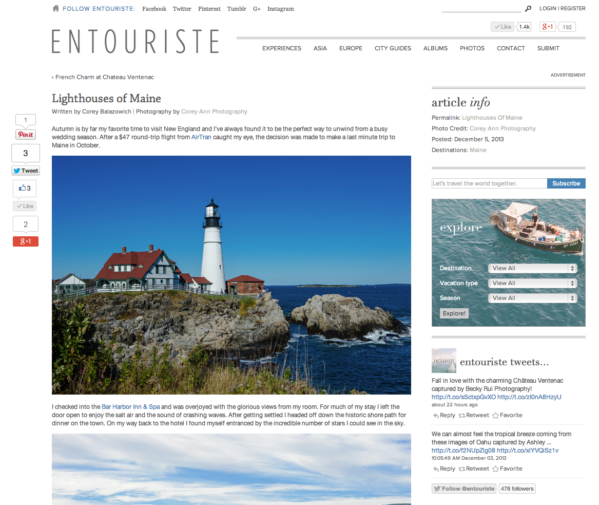 Lighthouses of Maine feature on Entouriste