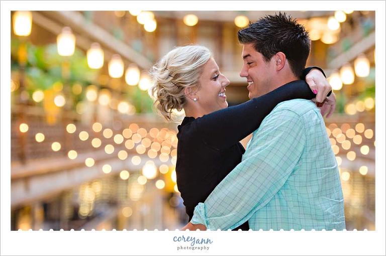indoor engagement session at the hyatt arcade