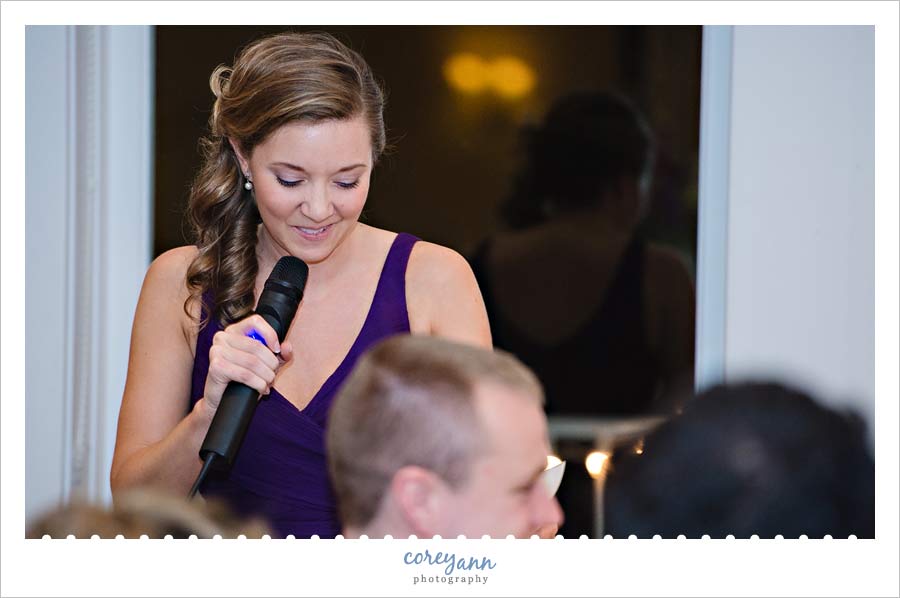 maid of honor toast during wedding reception