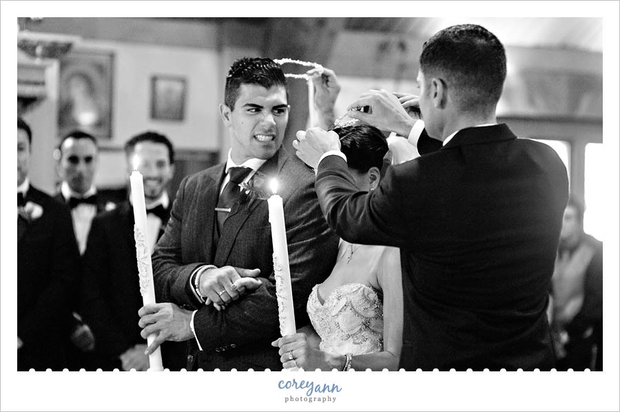 crown ceremony during greek wedding in youngstown ohio