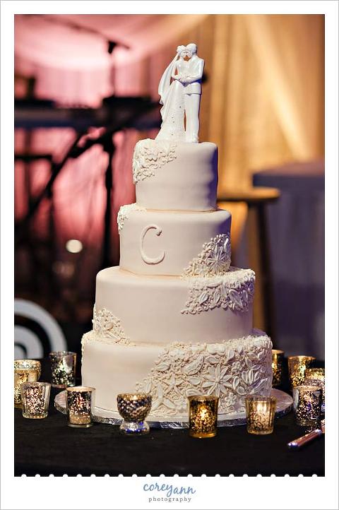 cream initial wedding cake by clarencedale cakes