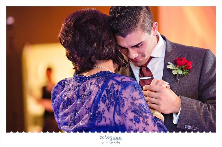 mother and son dance at wedding reception in youngstown ohio