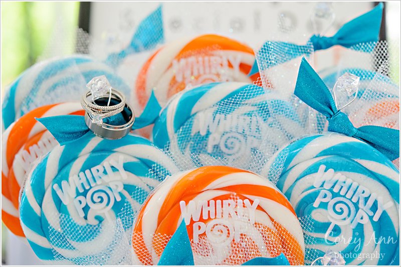 orange and blue candy buffet at wedding in ohio
