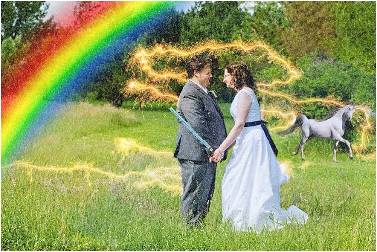 ridiculously photoshopped wedding image