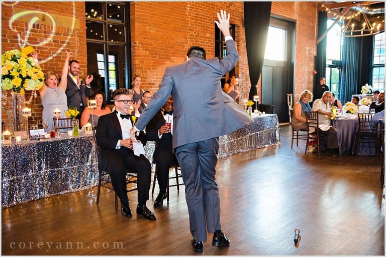 best man rapping his wedding toast to grooms