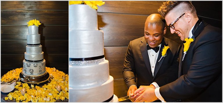 silver and yellow wedding cake in columbus ohio