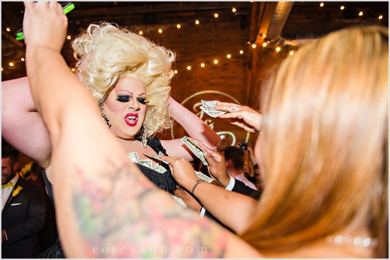 gay wedding reception with a drag queen