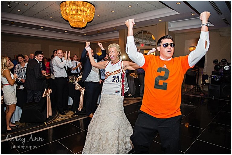 groom wearing browns jersey during wedding reception