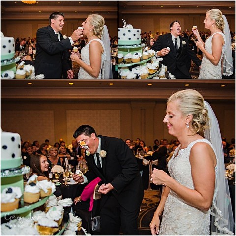 cake cutting during wedding reception in northeast ohio