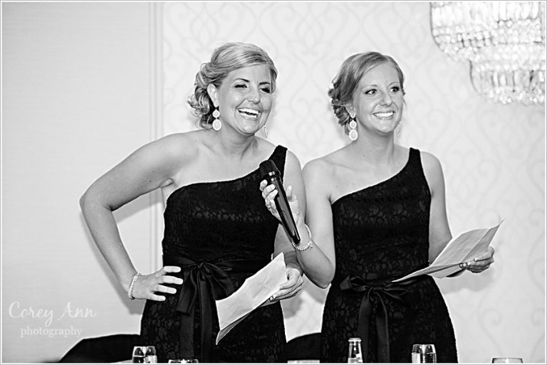dual maid of honor toast during wedding reception