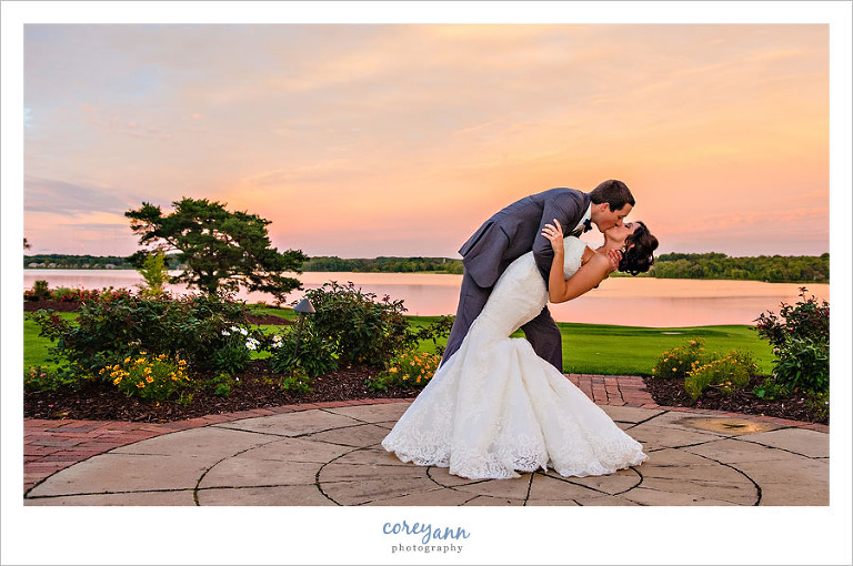 sunset wedding portrait at the lake club in poland ohiio