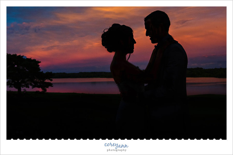 sunset silhouette wedding portrait