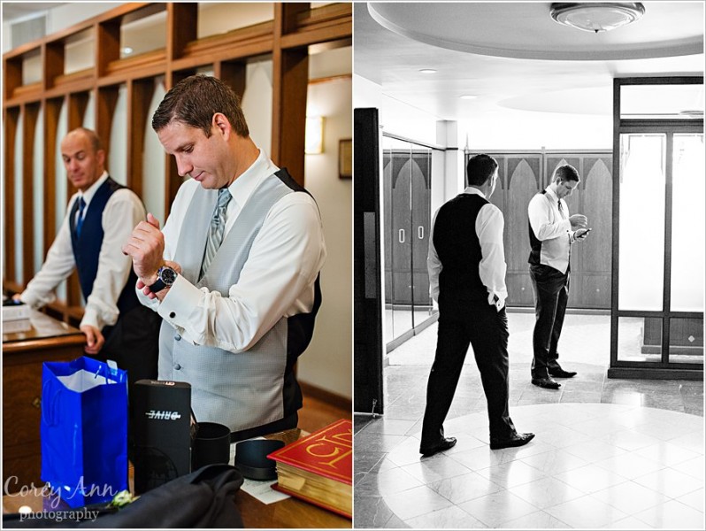 groom getting ready for wedding in downtown cleveland
