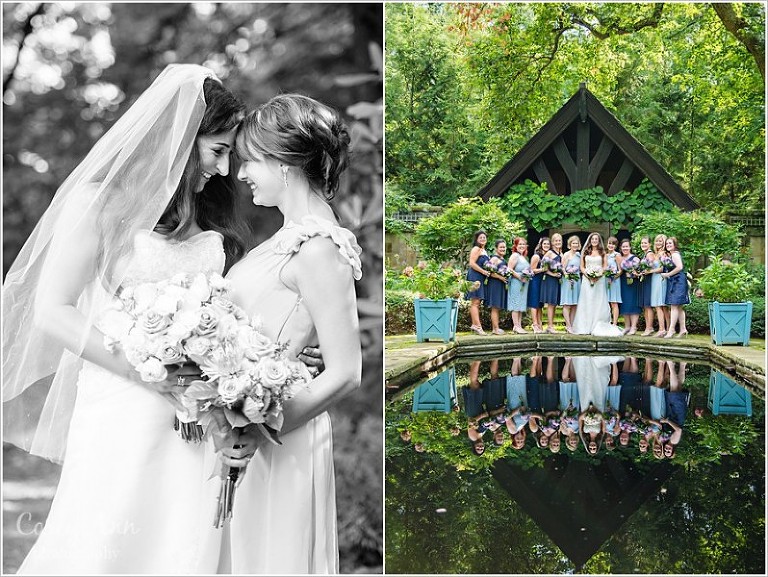 bridesmaids in blue at stan hywet hall and gardens