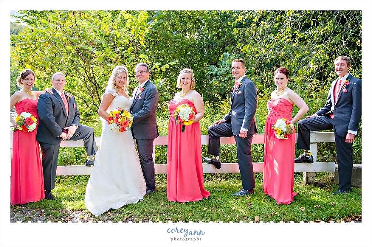 pink grey and yellow bridal party in ohio
