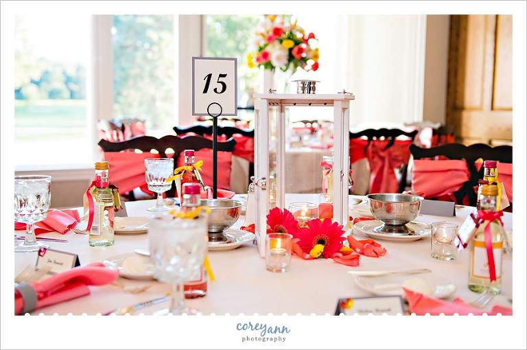 pink lantern centerpiece at wedding reception