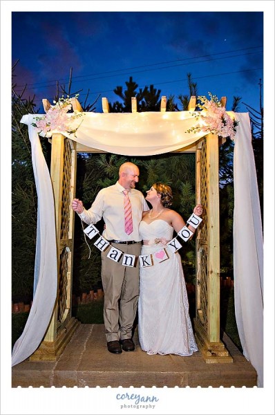 evening night shot with thank you sign
