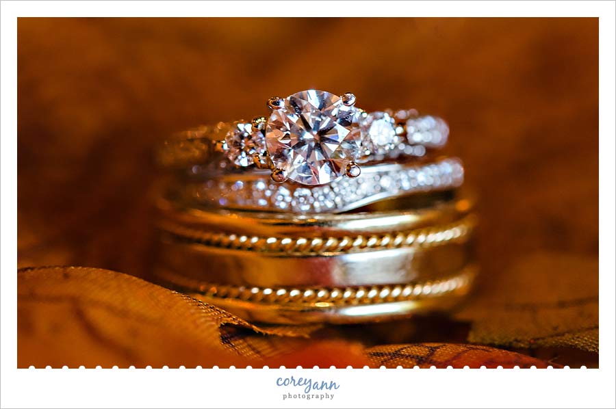 wedding ring with autumn leaves
