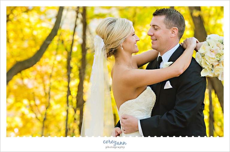 bride and groom portrait in october in cleveland ohio
