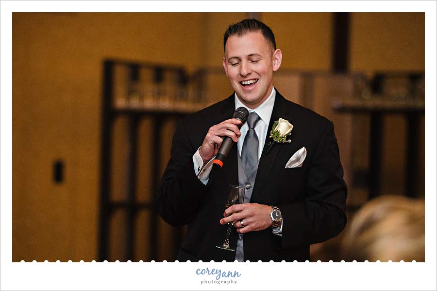 best man toast at wedding reception at Cleveland Marriott Downtown at Key Center