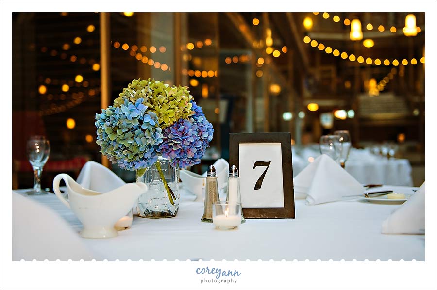 hydragea centerpieces at wedding reception