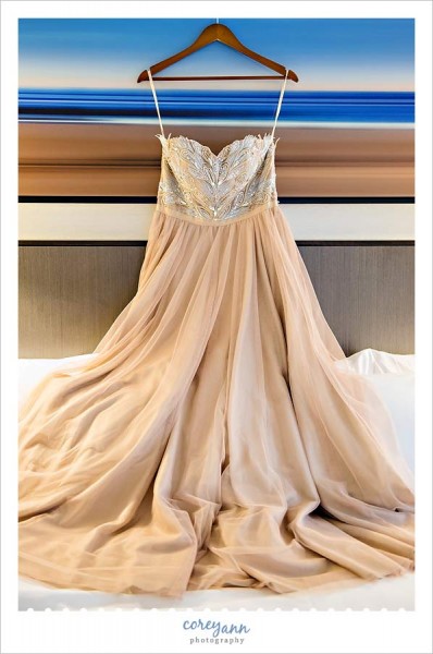 beige gold and silver wedding gown