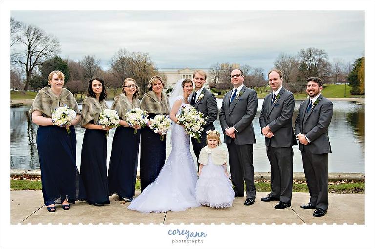 winter wedding bridal party at cleveland museum of art