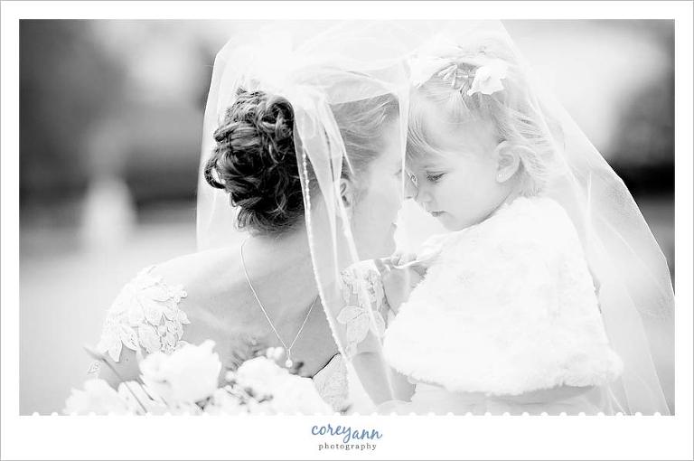 bride and flower girl beneath the veil