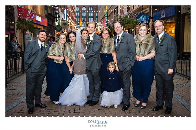 bridal party portrait on east 4th street in Cleveland Ohio