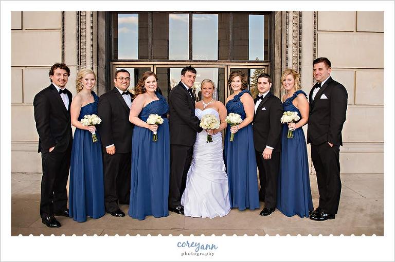 blue and silver wedding bridal party