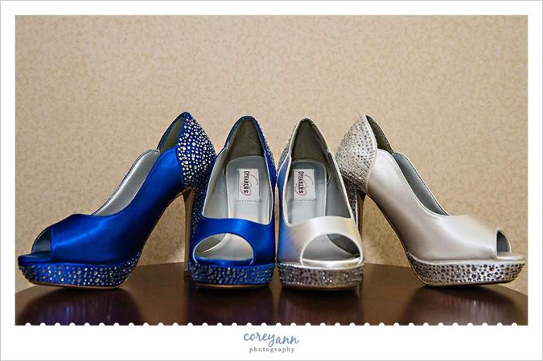 wedding and reception heels in blue and white
