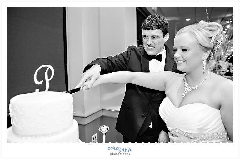 cake cutting at wedding reception 