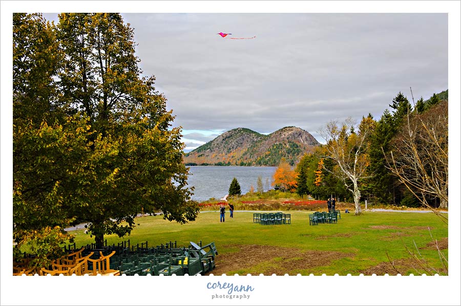Kite flying at Jordan Pond House in Acadia National Park