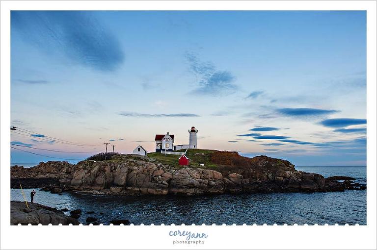 Nubble Light Lighthouse in Maine at sunset