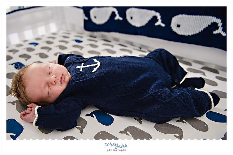 newborn baby boy in janie and jack anchor sweater outfit