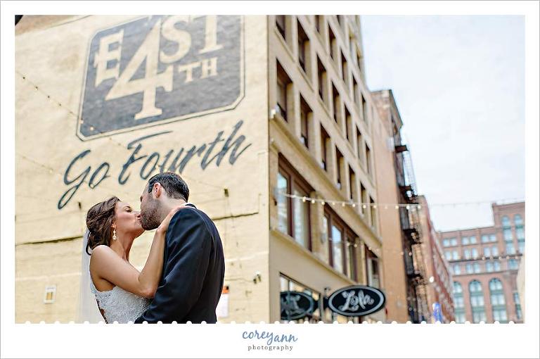 bride and groom portrait on east 4th street in cleveland