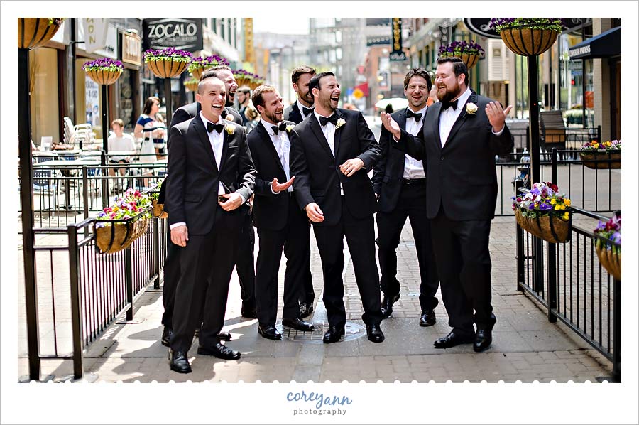 bridal party portraits after wedding on east 4th street