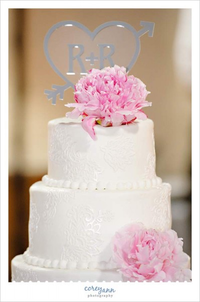 white pink and silver wedding cake