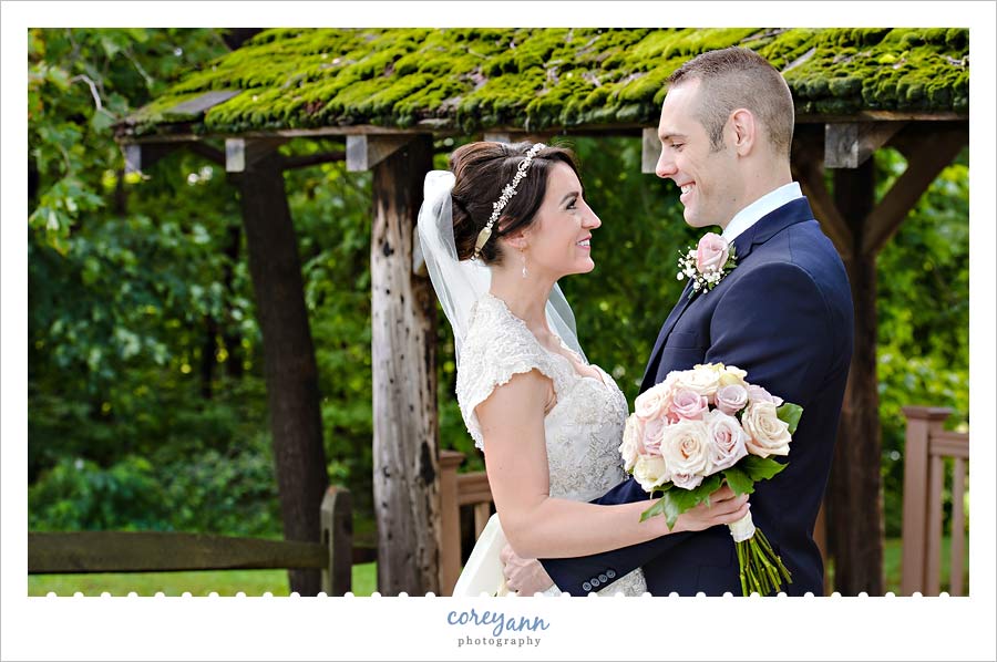 bride and groom before wedding at patterson fruit farm in ohio