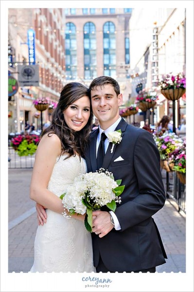 wedding picture of bride and groom on east 4th street