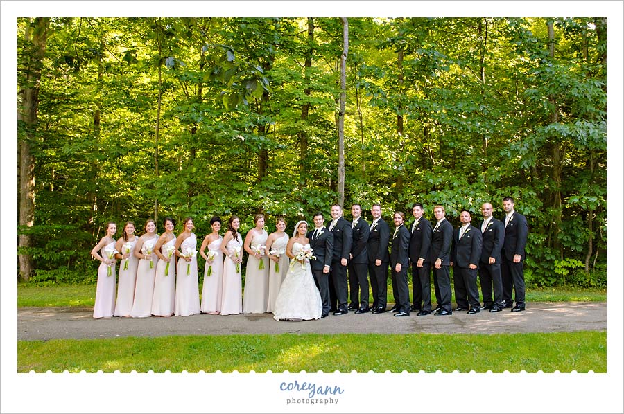 bridal party in pink and black 