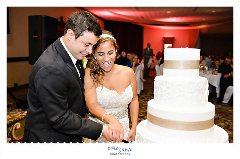 cutting the cake during wedding reception in mentor