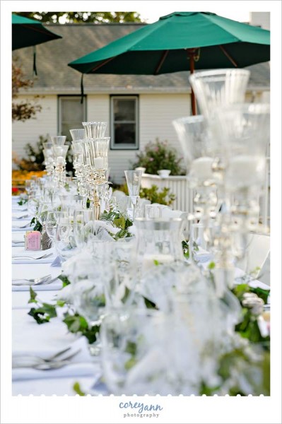wedding reception table decor at outside wedding in geneva on the lake
